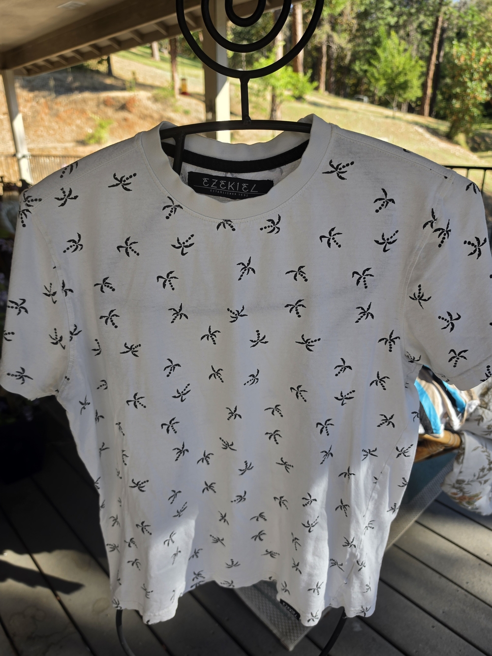 Ezekiel White Cotton Tee with Black Palm Print